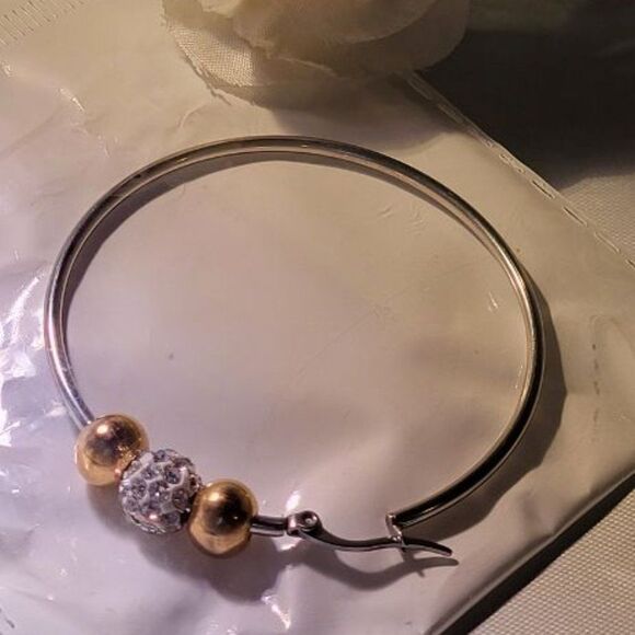 PIATELLA, NEW, STAINLESS-STEEL HOOP WITH CUBIC ZIRCON BEADS EARRINGS - Picture 2 of 5